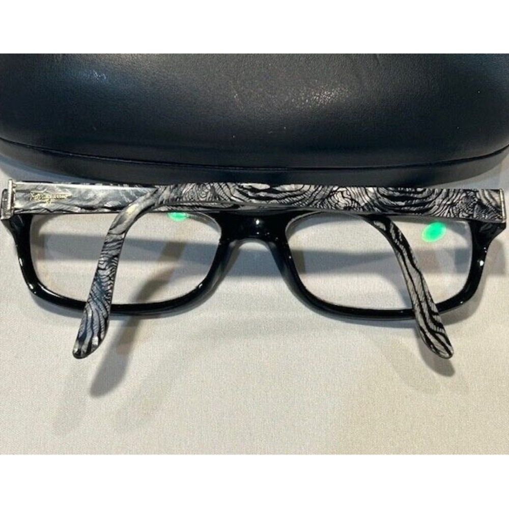 SALVATORE FERRAGAMO Women's Frame Glasses Black Silver Swirl SF2667 Leather Case